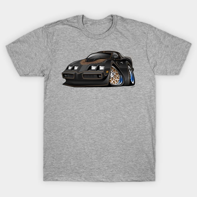 Classic American Black Muscle Car Cartoon T-Shirt by hobrath